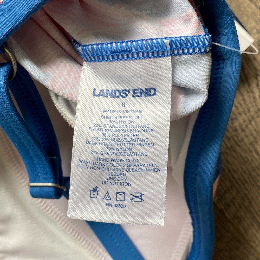 NWT Tropical Blue LANDS END Keyhole High Neck Tankini Top - Sz 8 - Picture 6 of 7